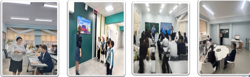 Гимназия инспекторы Кайрлиева А.М және гимназия психологы Башарова А.С оқушылармен жұмыс.